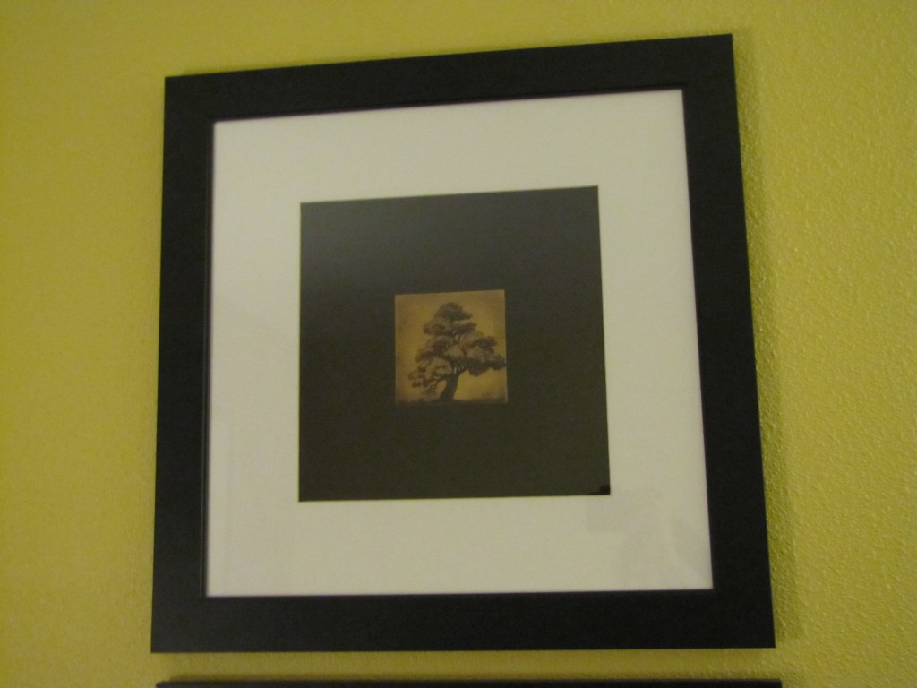 Etched tree on yellow background ~10x10" Courtyard Marriott, El Paso, TX