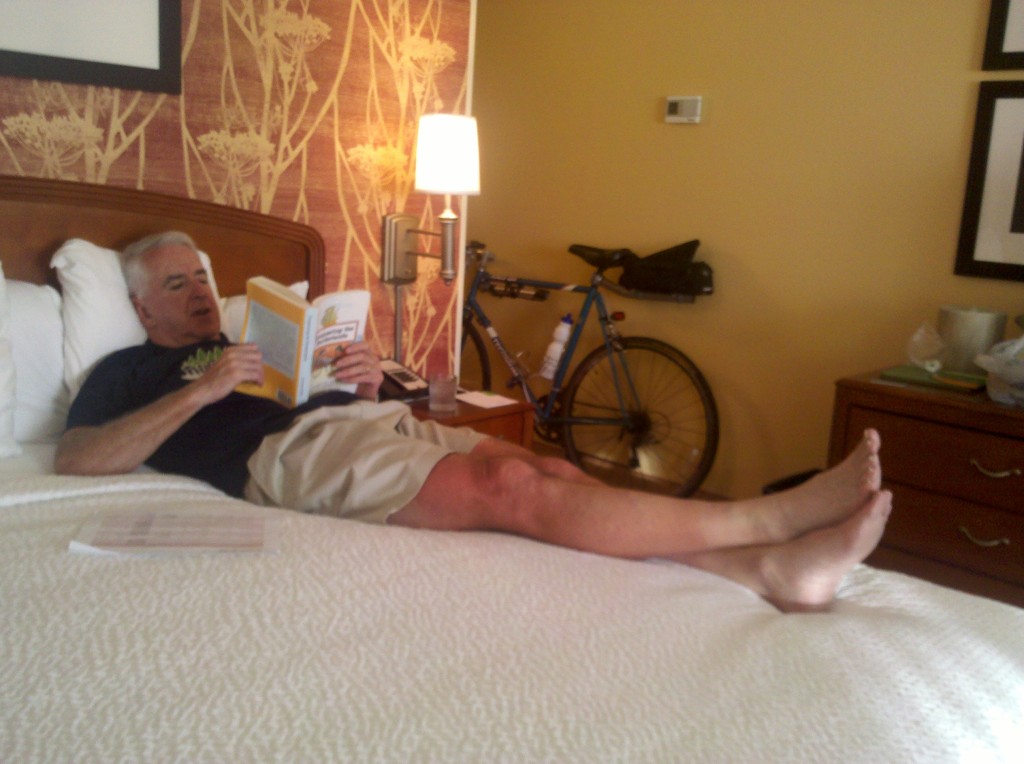 Tim reading "Crossing the Borderlands" after Day 1