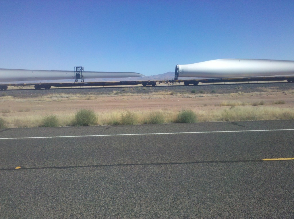 Trains carrying turbine blades on RR parallel to US90.  We saw 6 or 7 trains on Sunday, including one Amtrak passenger rail train.