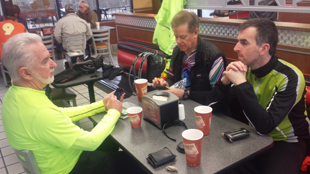 The guys at the Hardees Restaurant in Poplarville, MS.  All of the people in this fast food restaurant were incredibly warm and friendly to us.  Maybe they felt sorry for us because of the awful weather we were riding in?