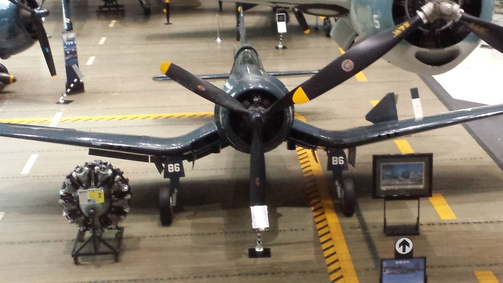 Corsair aircraft used by both Navy and Marine pilots during WWII. Pappy Boyington and his Black Sheep aviators used this plane in WWII.