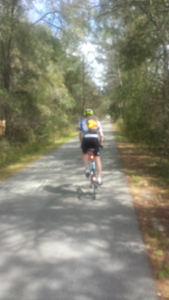 Mark on dedicated bike trail parallel to Rt 100 about 10 miles outside Palatka.
