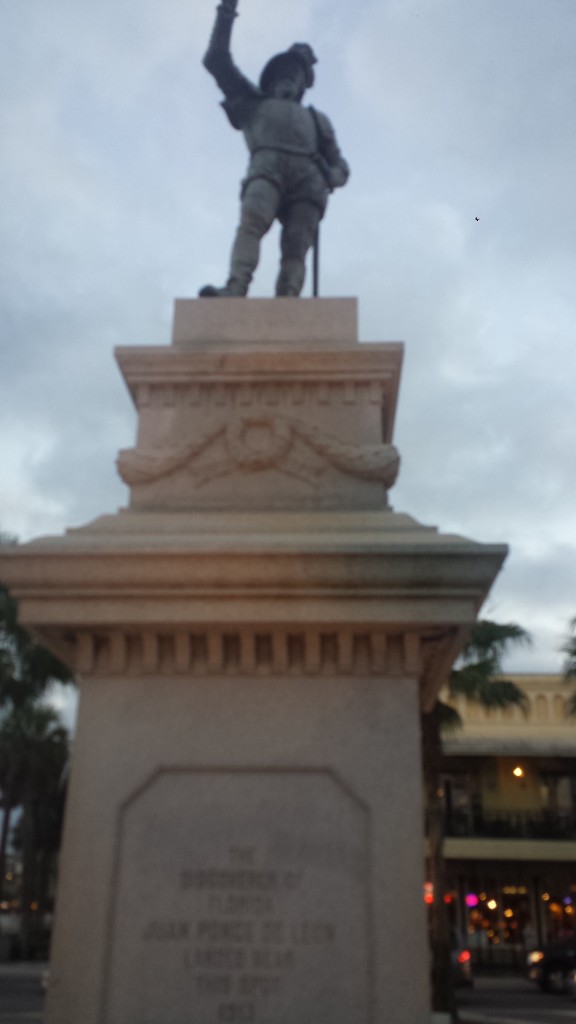 Statue of Ponce de Leon at Plaza de La Constitución in Historic St. Augustine.